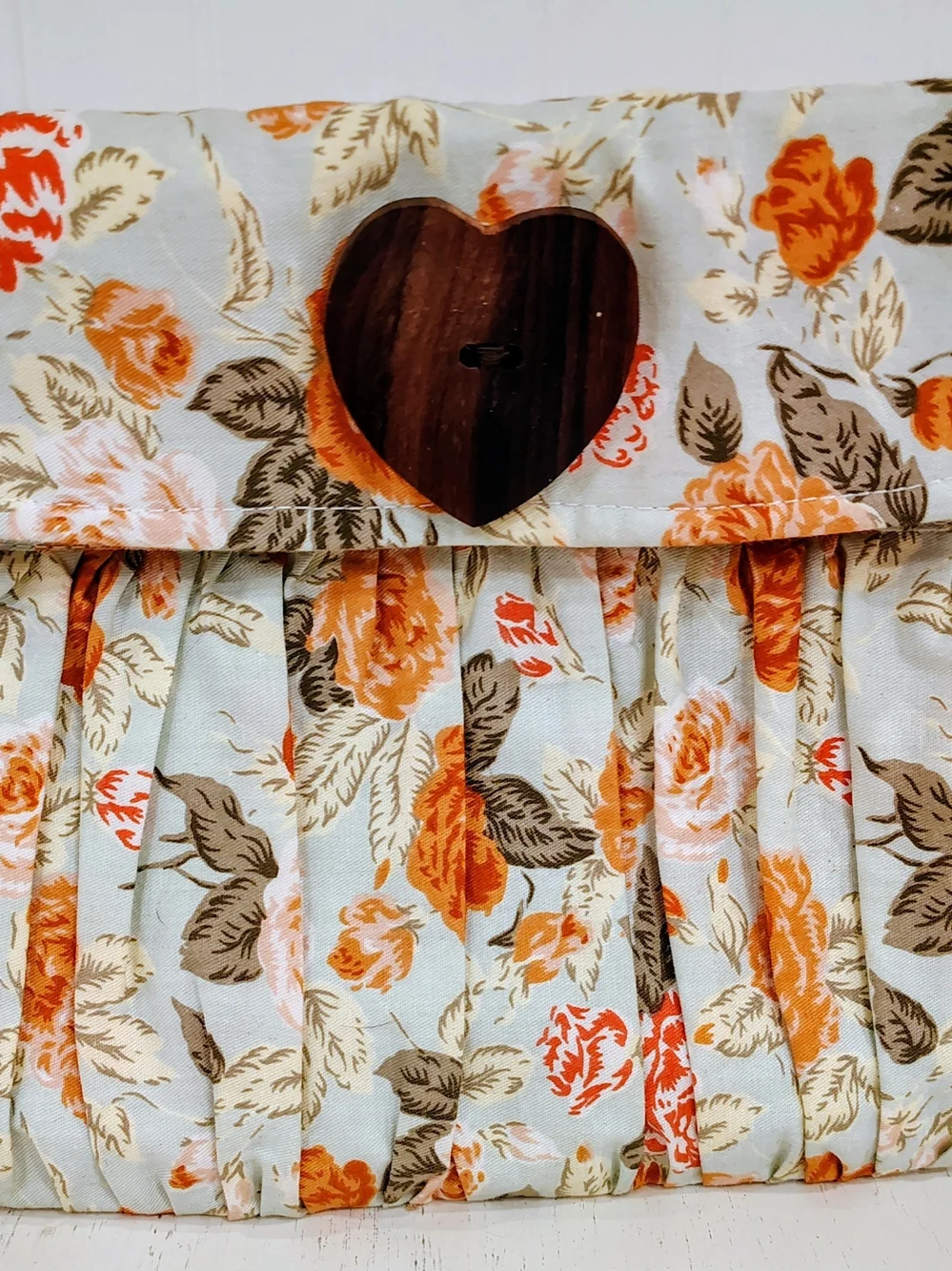 Handmade New Floral Pleated Dress with Wooden Heart Button